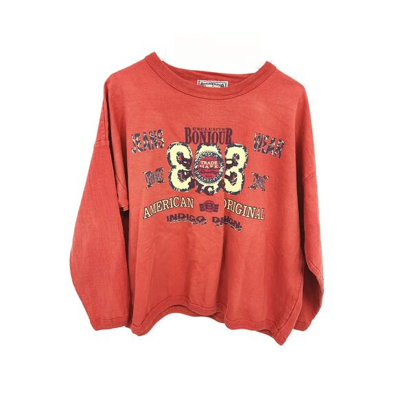 Vintage 90s Bonjour Jeans Wear Coral Sweatshirt OS Made in the USA - Picture 1 of 6
